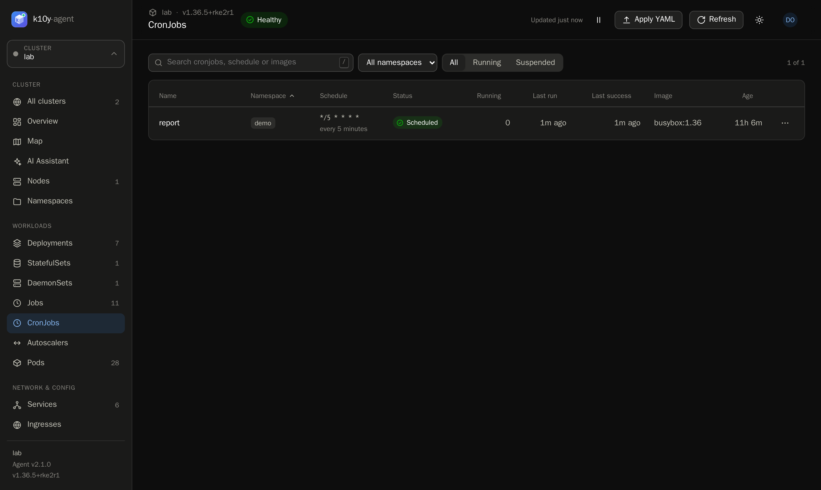 CronJobs page