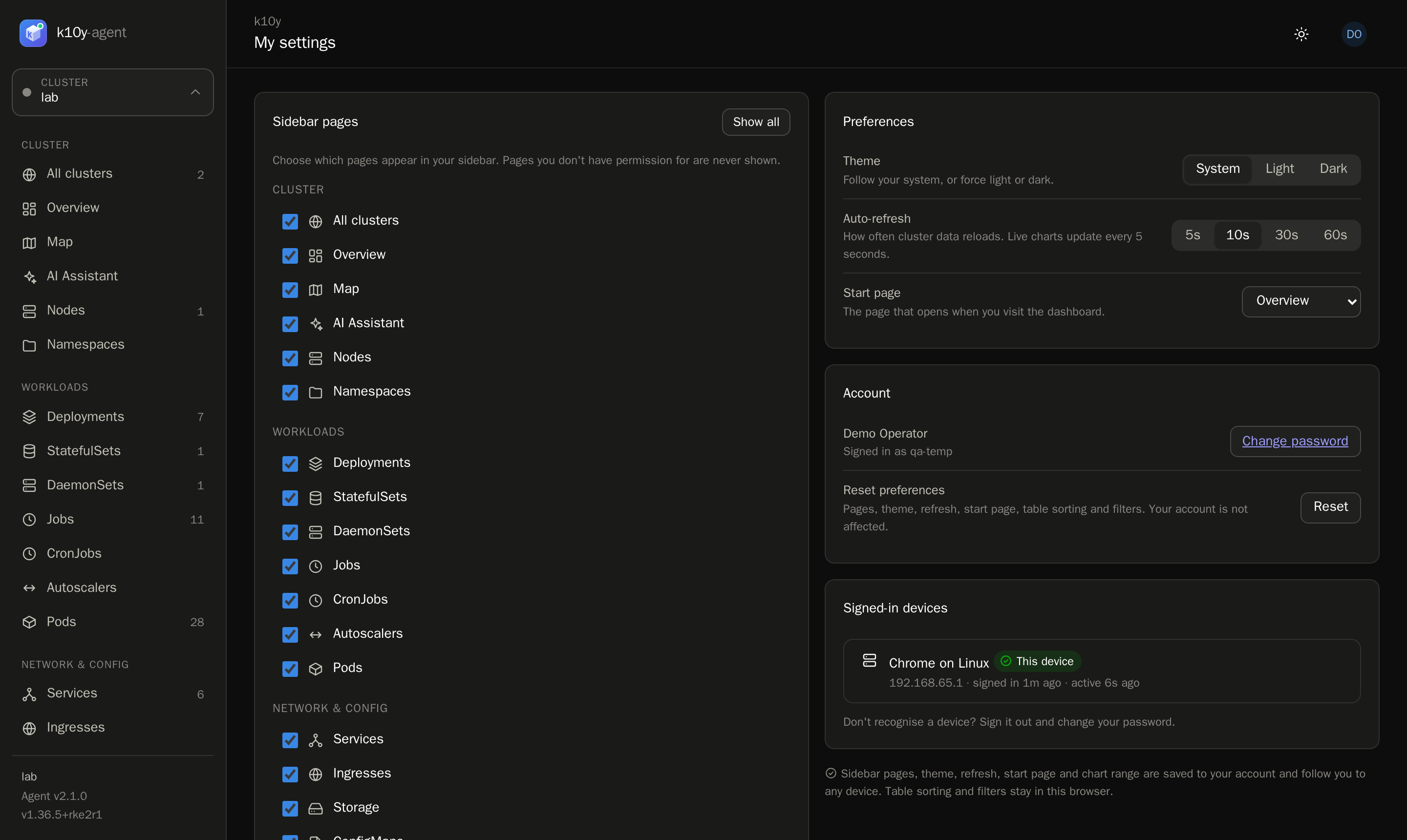 My settings with signed-in devices